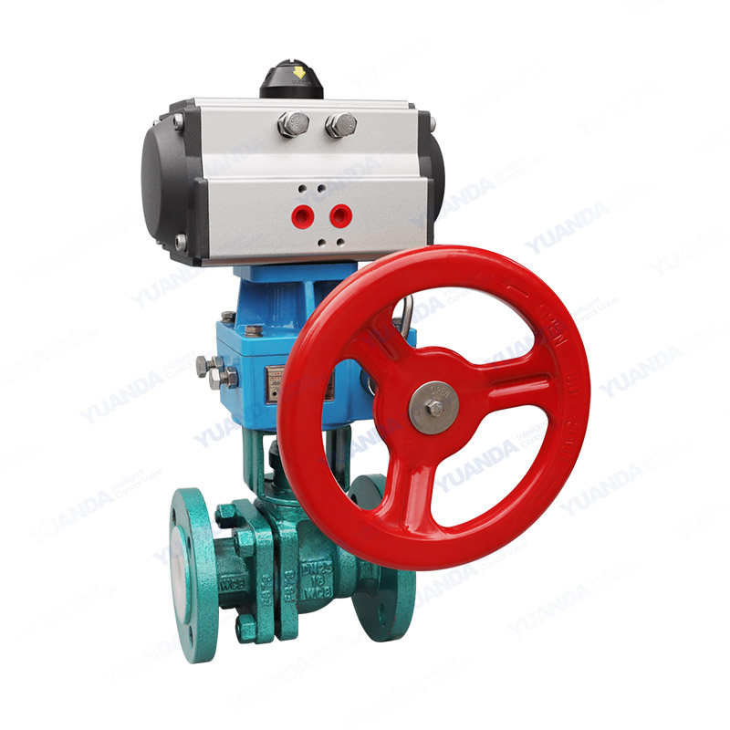 Pneumatic fluorine lined ball valve with manual operation