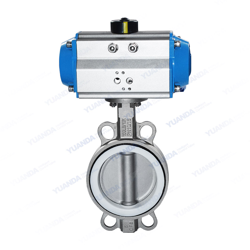 Pneumatic fluorine lined wafer butterfly valve