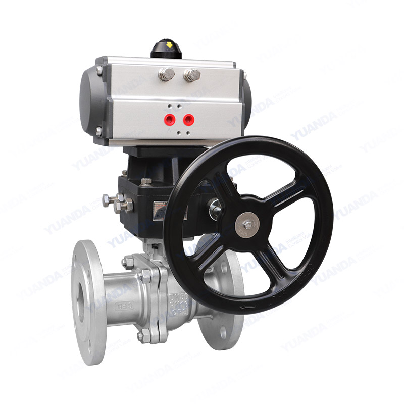 Pneumatic flange ball valve with manual operation
