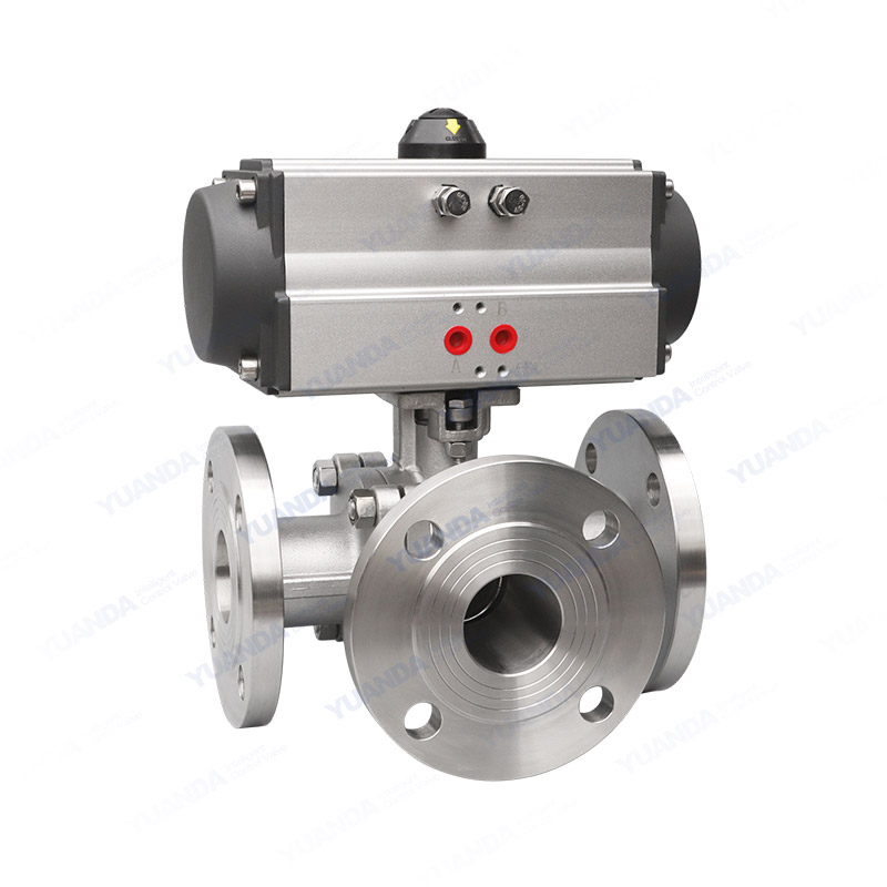 Pneumatic three-way flanged ball valve