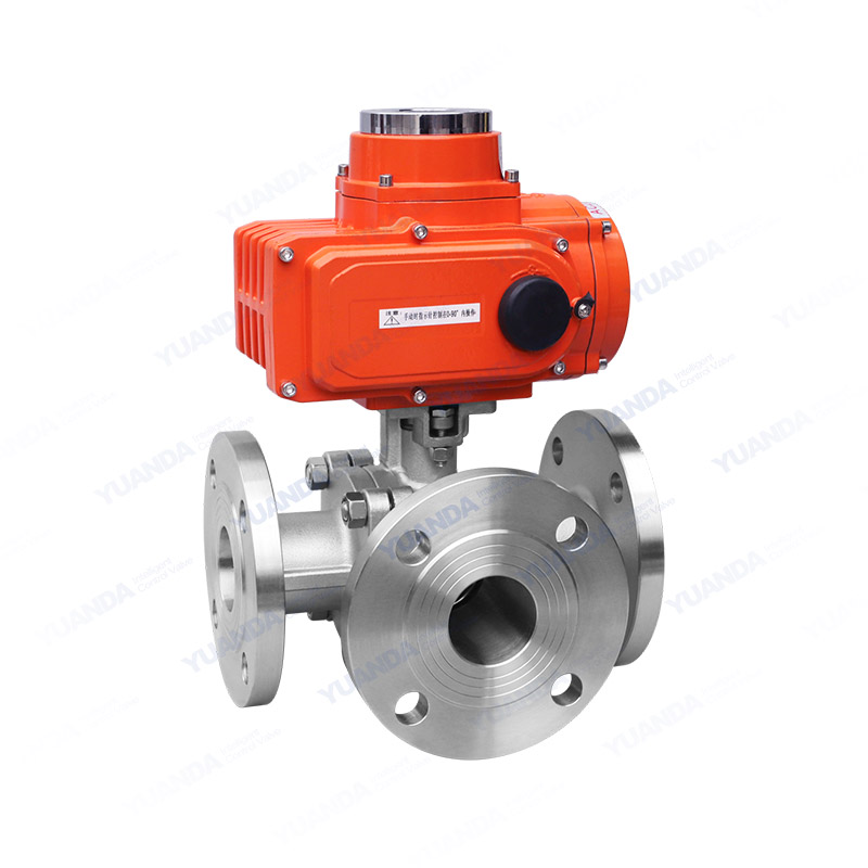 Electric three-way flanged ball valve
