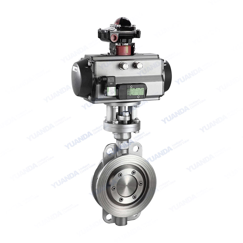 Pneumatic hard seal wafer butterfly valve