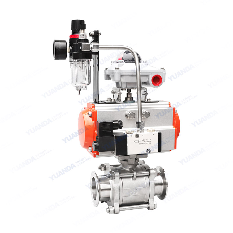 Pneumatic three piece quick fit ball valve
