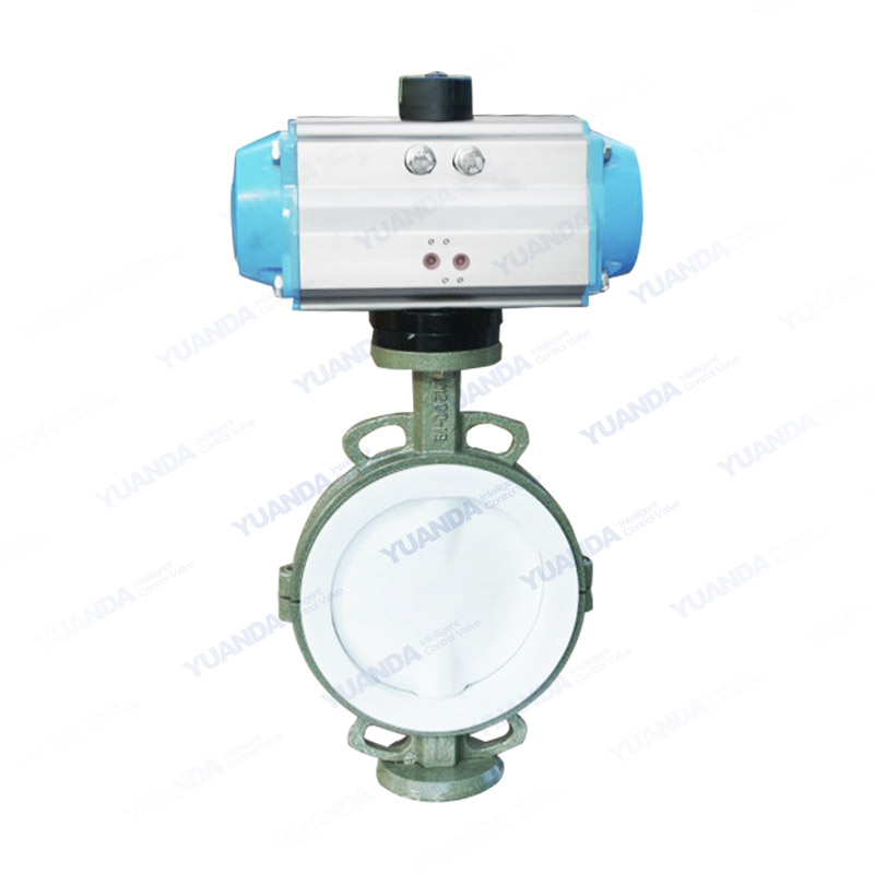 Pneumatic fluorine lined wafer butterfly valve