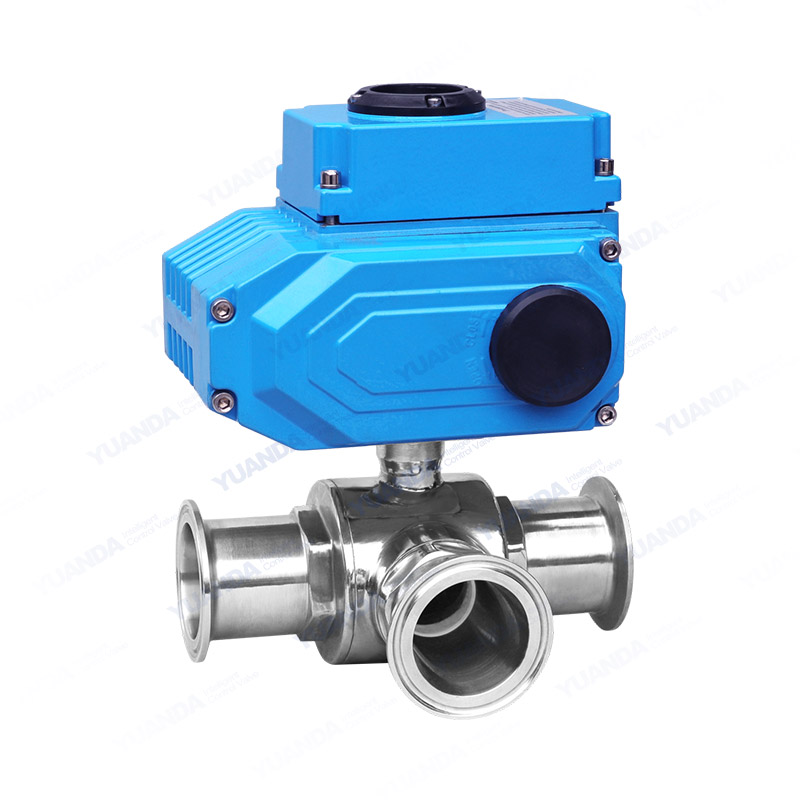 Electric three-way sanitary quick fit ball valve