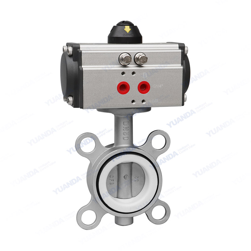 Pneumatic fluorine lined wafer butterfly valve