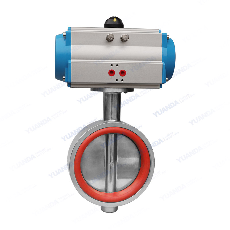 Pneumatic sanitary wafer butterfly valve