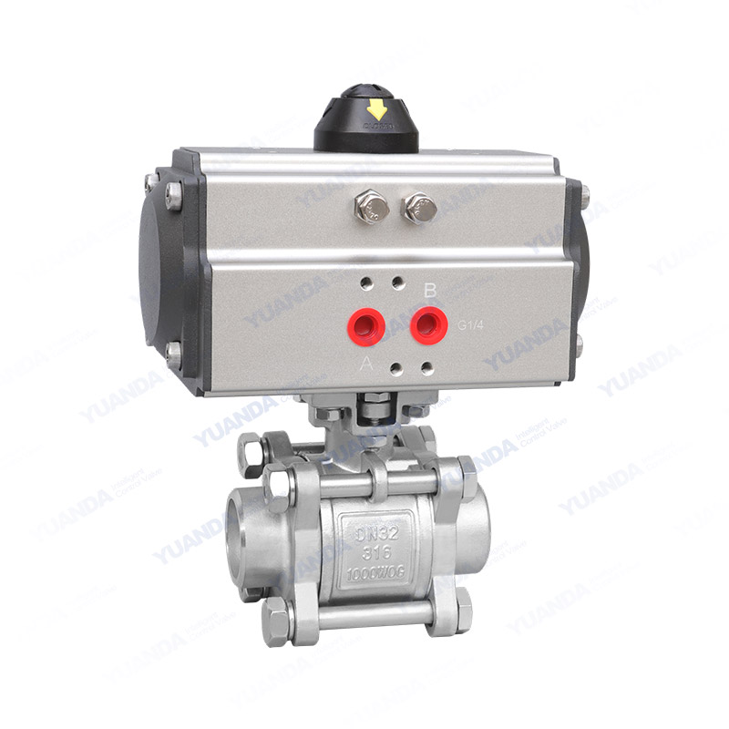 Pneumatic three piece welding ball valve