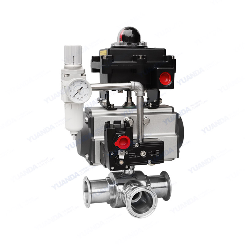 Pneumatic three-way sanitary quick fit ball valve