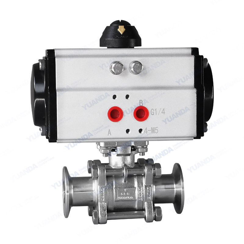 Pneumatic three piece quick fit ball valve
