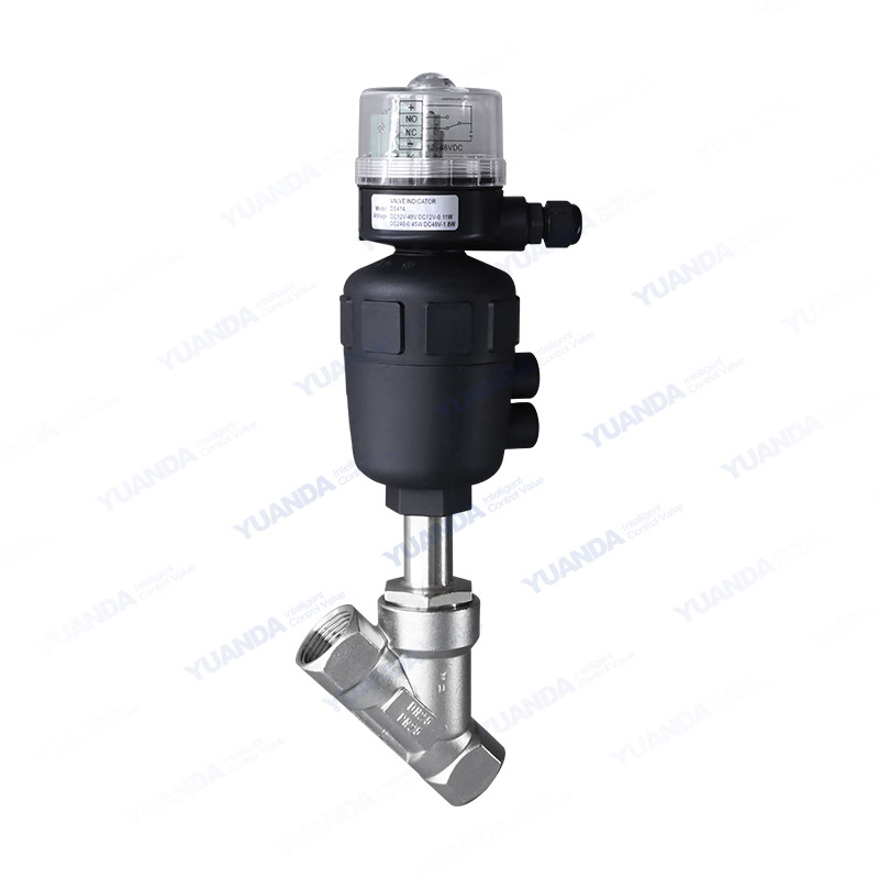 Pneumatic threaded angle seat valve