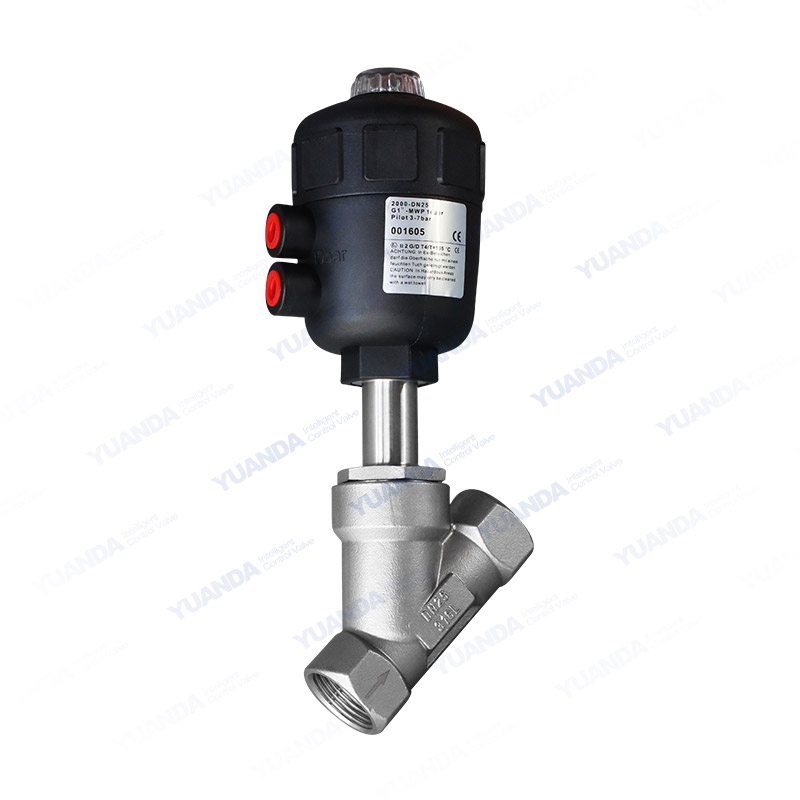 Pneumatic threaded angle seat valve