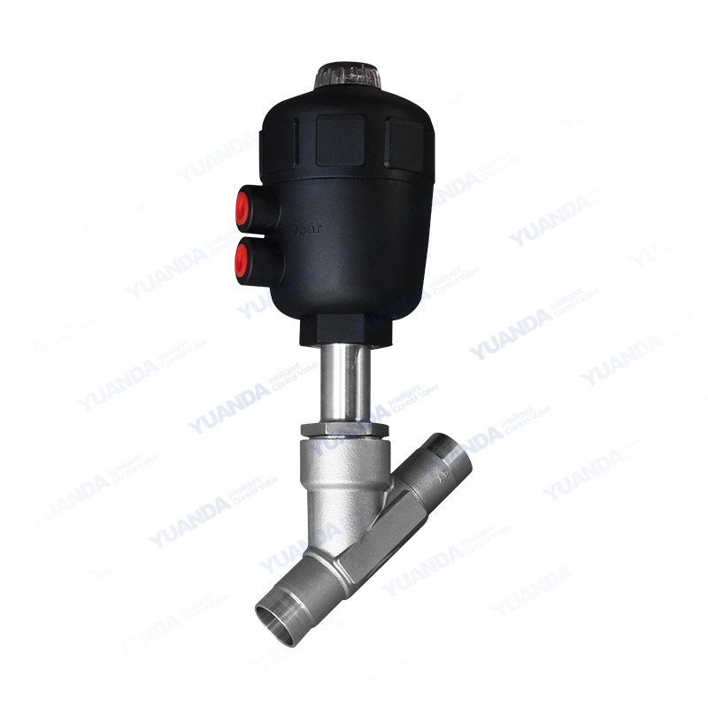 Pneumatic welding angle seat valve
