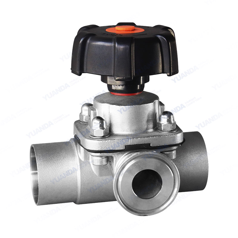 Three way manual diaphragm valve