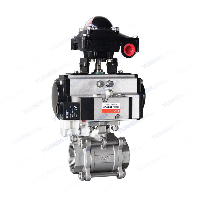 Pneumatic three piece threaded ball valve
